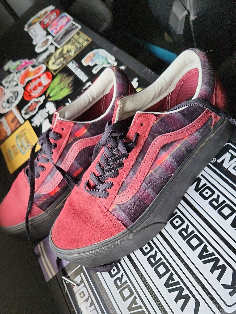 Vans Platform Red & Purple Plaid Skate Sneakers